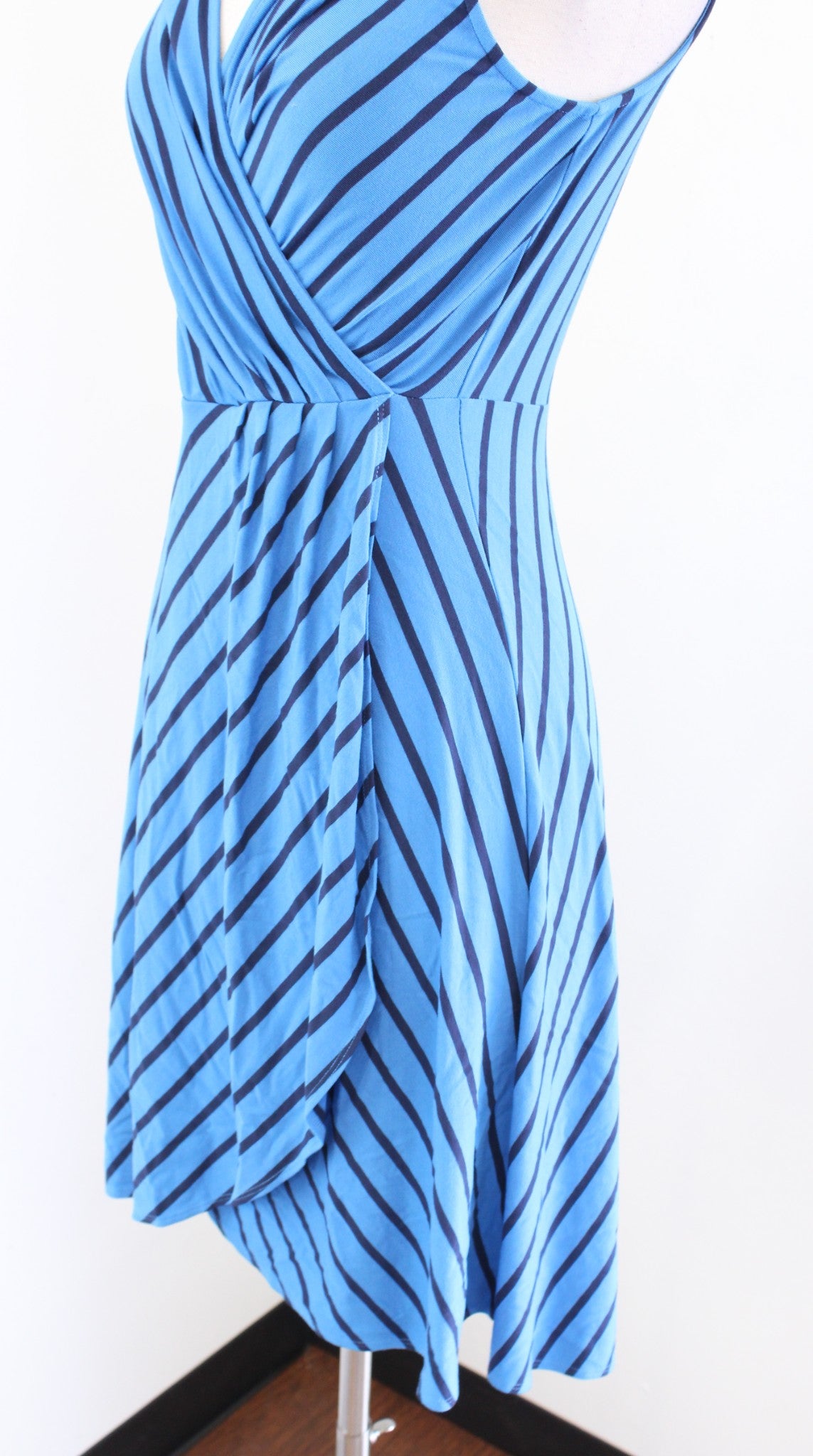 Tommy Bahama Blue Portside Striped Knit Faux Wrap Dress Size XXS 2XS V Neck