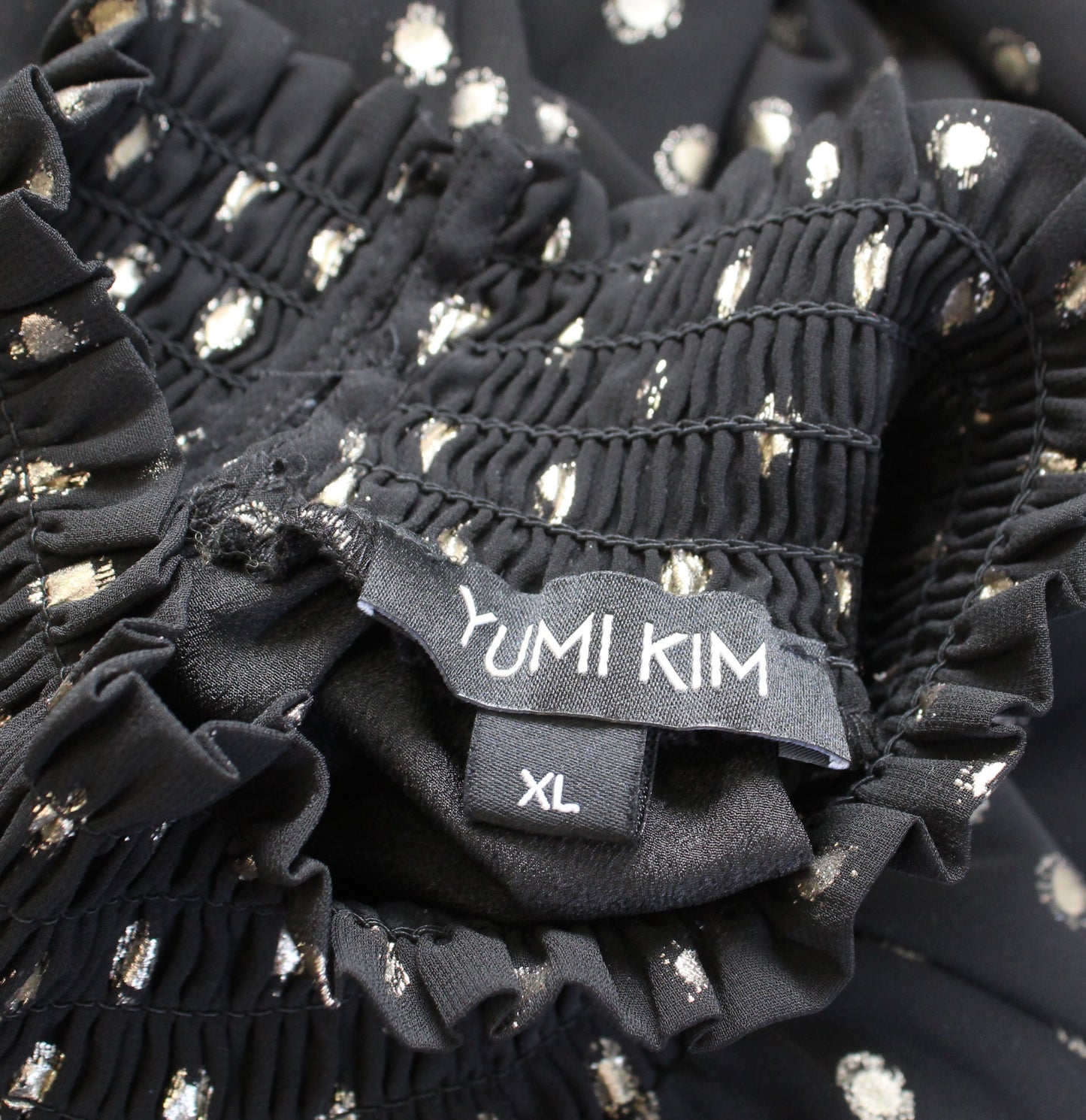 Yumi Kim Class Act Hot Spot Black Gold Polka Dot Smocked Layered Dress Size XL