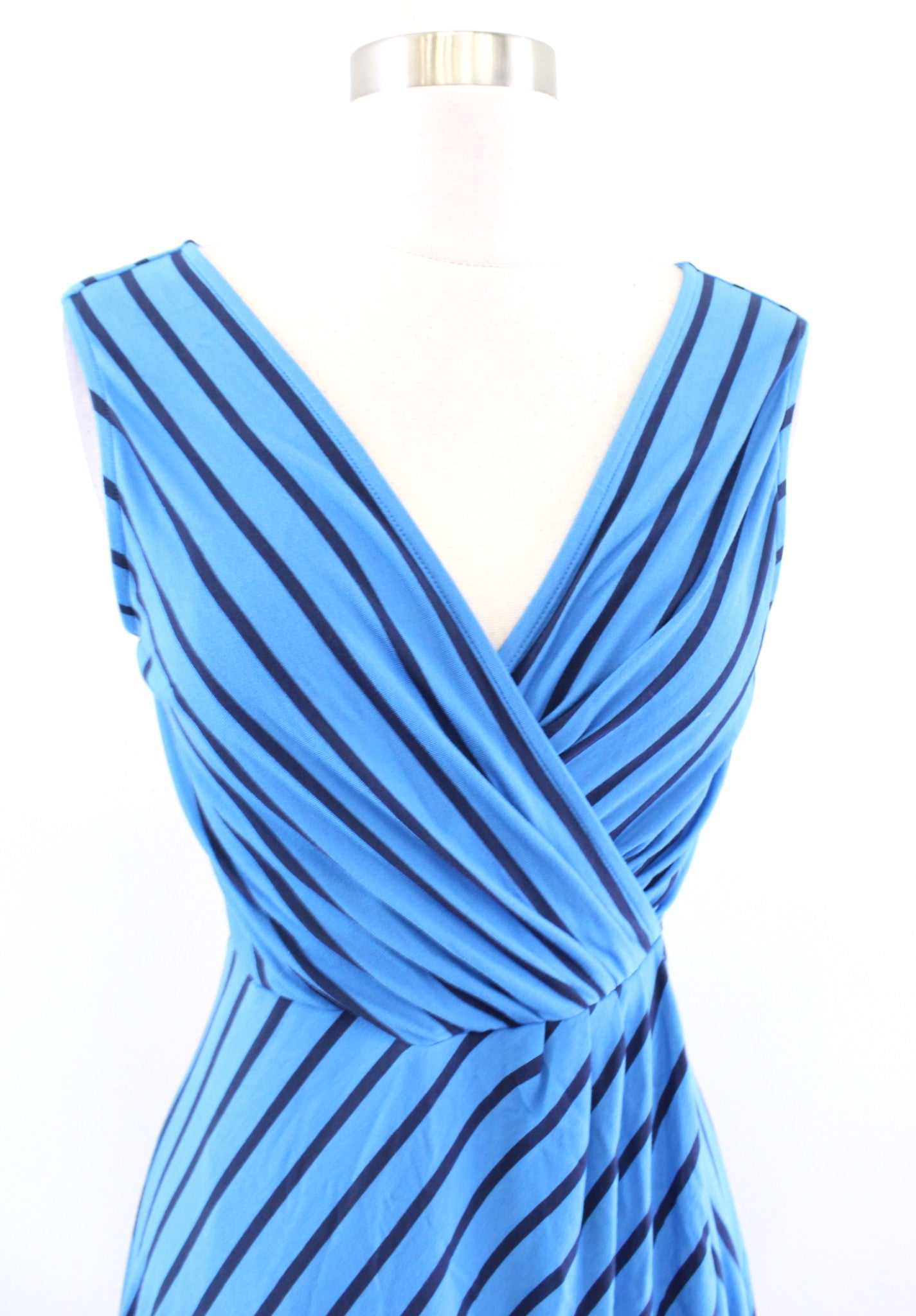 Tommy Bahama Blue Portside Striped Knit Faux Wrap Dress Size XXS 2XS V Neck