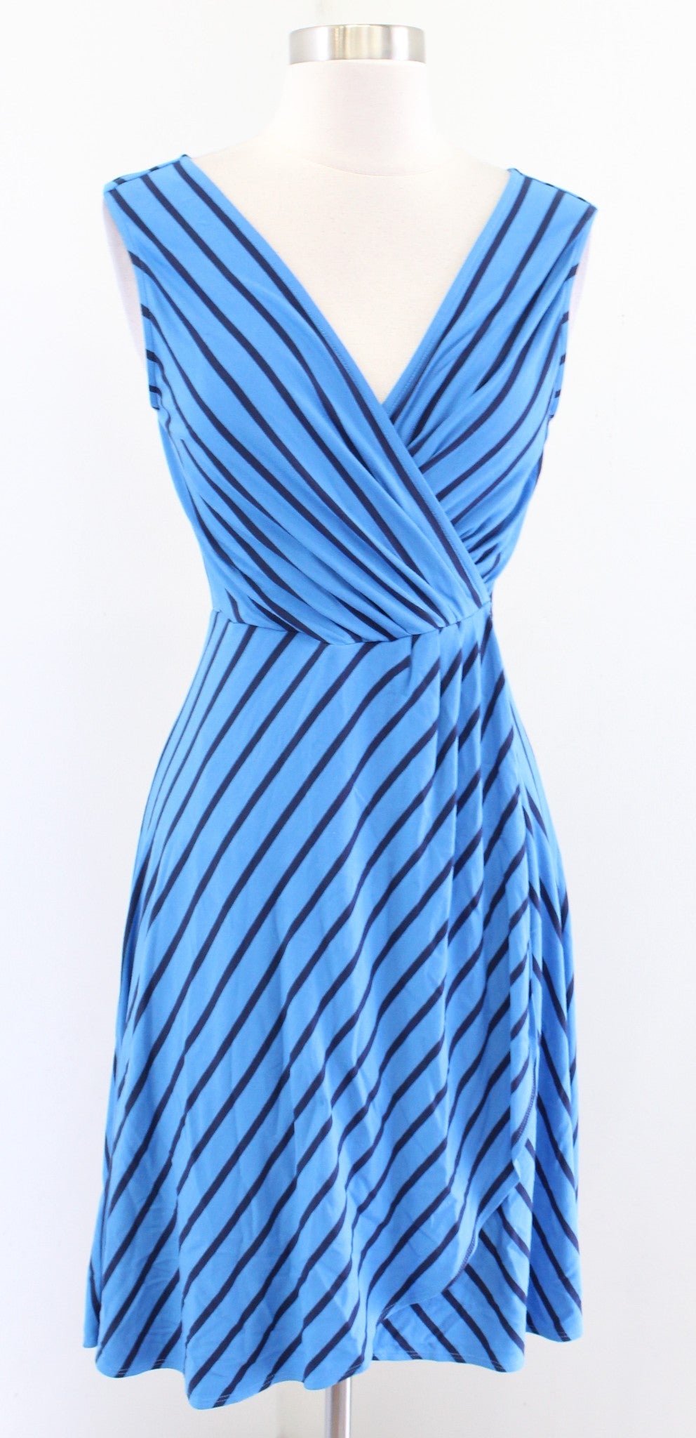 Tommy Bahama Blue Portside Striped Knit Faux Wrap Dress Size XXS 2XS V Neck