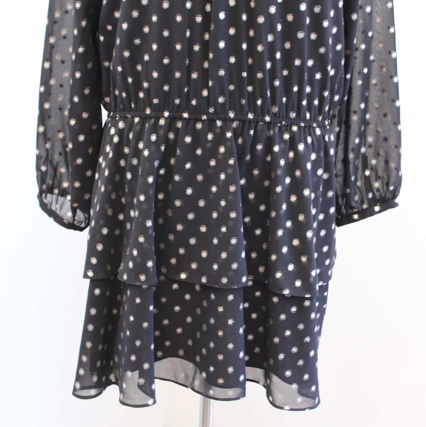 Yumi Kim Class Act Hot Spot Black Gold Polka Dot Smocked Layered Dress Size XL