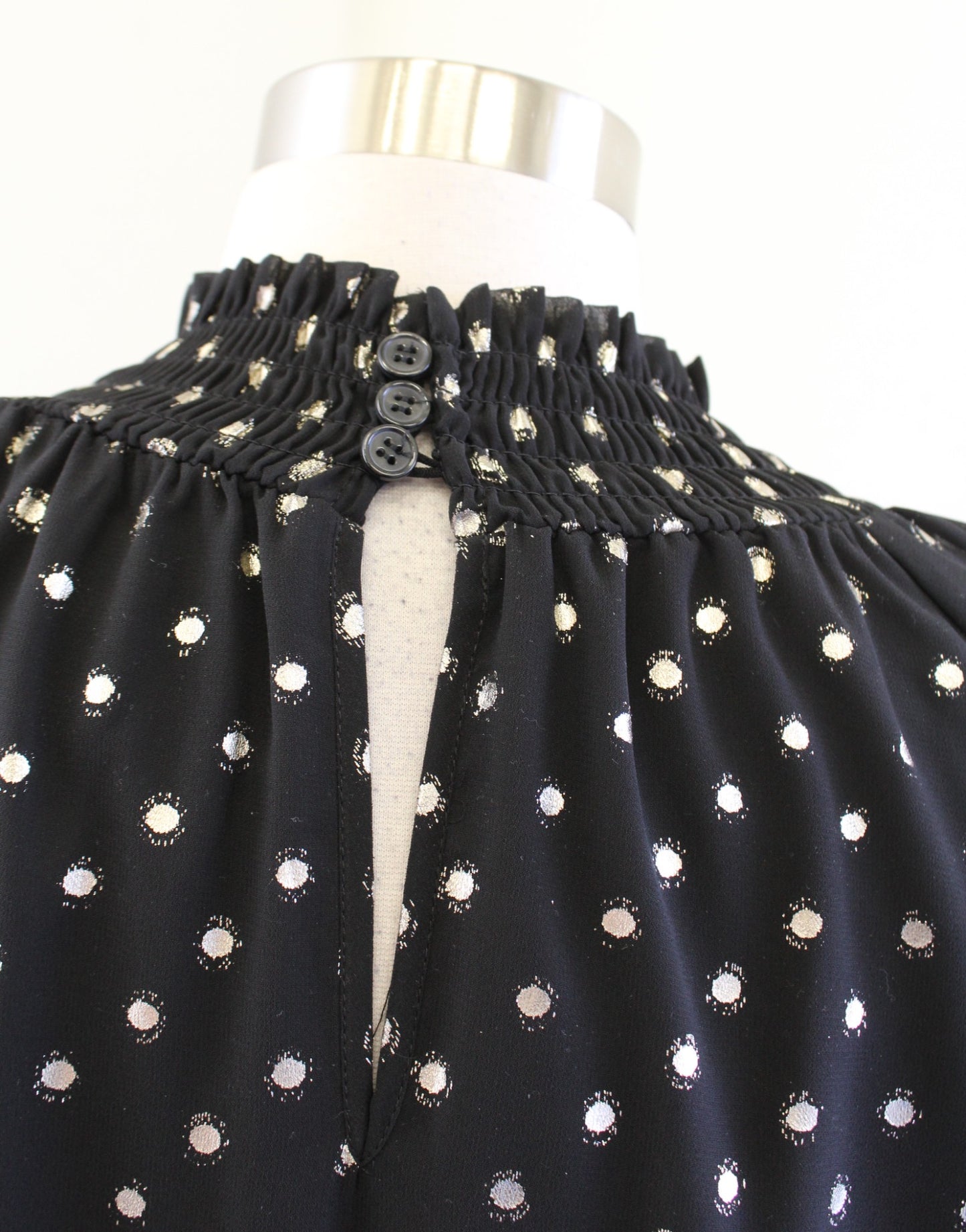 Yumi Kim Class Act Hot Spot Black Gold Polka Dot Smocked Layered Dress Size XL