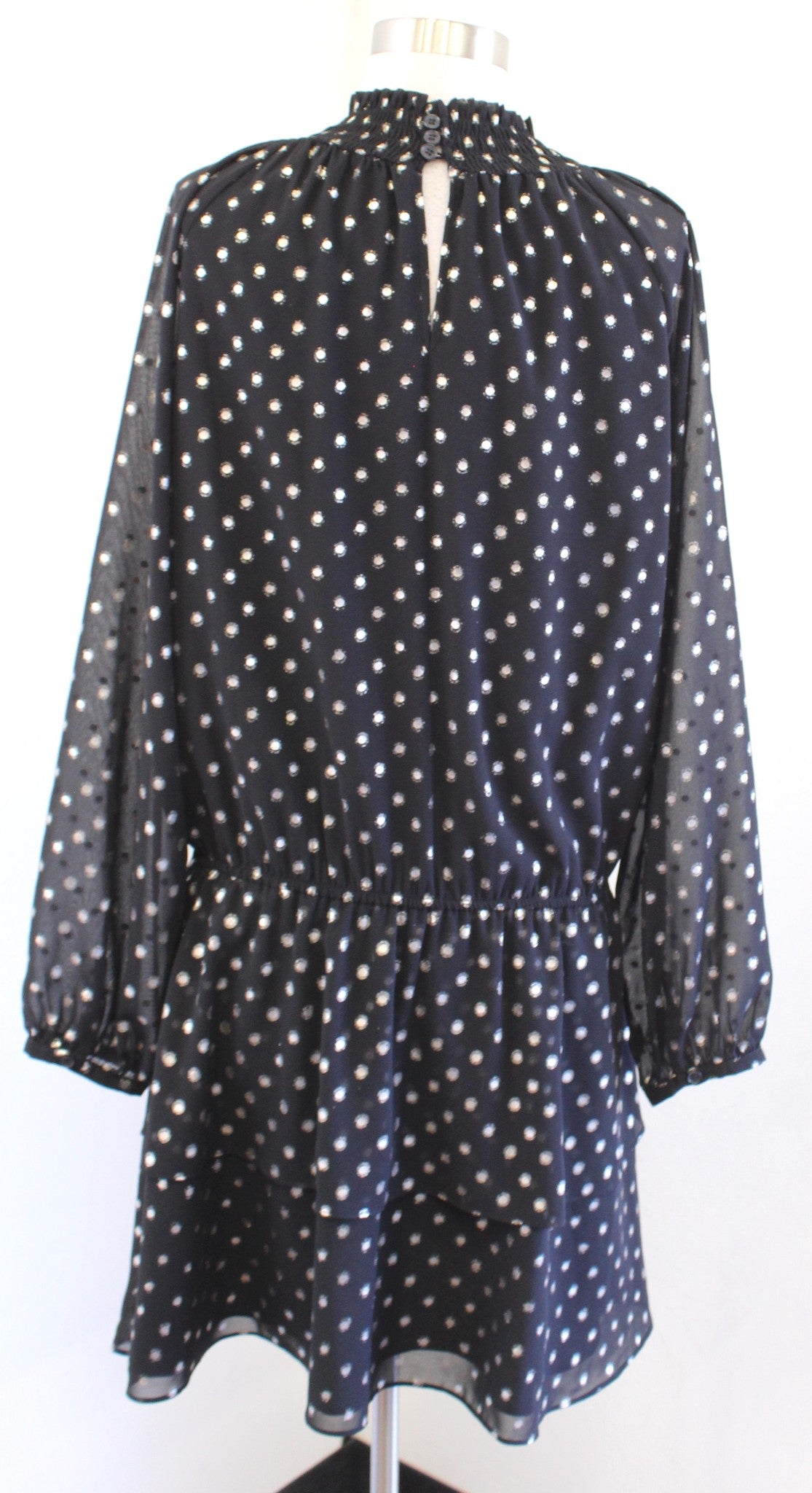 Yumi Kim Class Act Hot Spot Black Gold Polka Dot Smocked Layered Dress Size XL