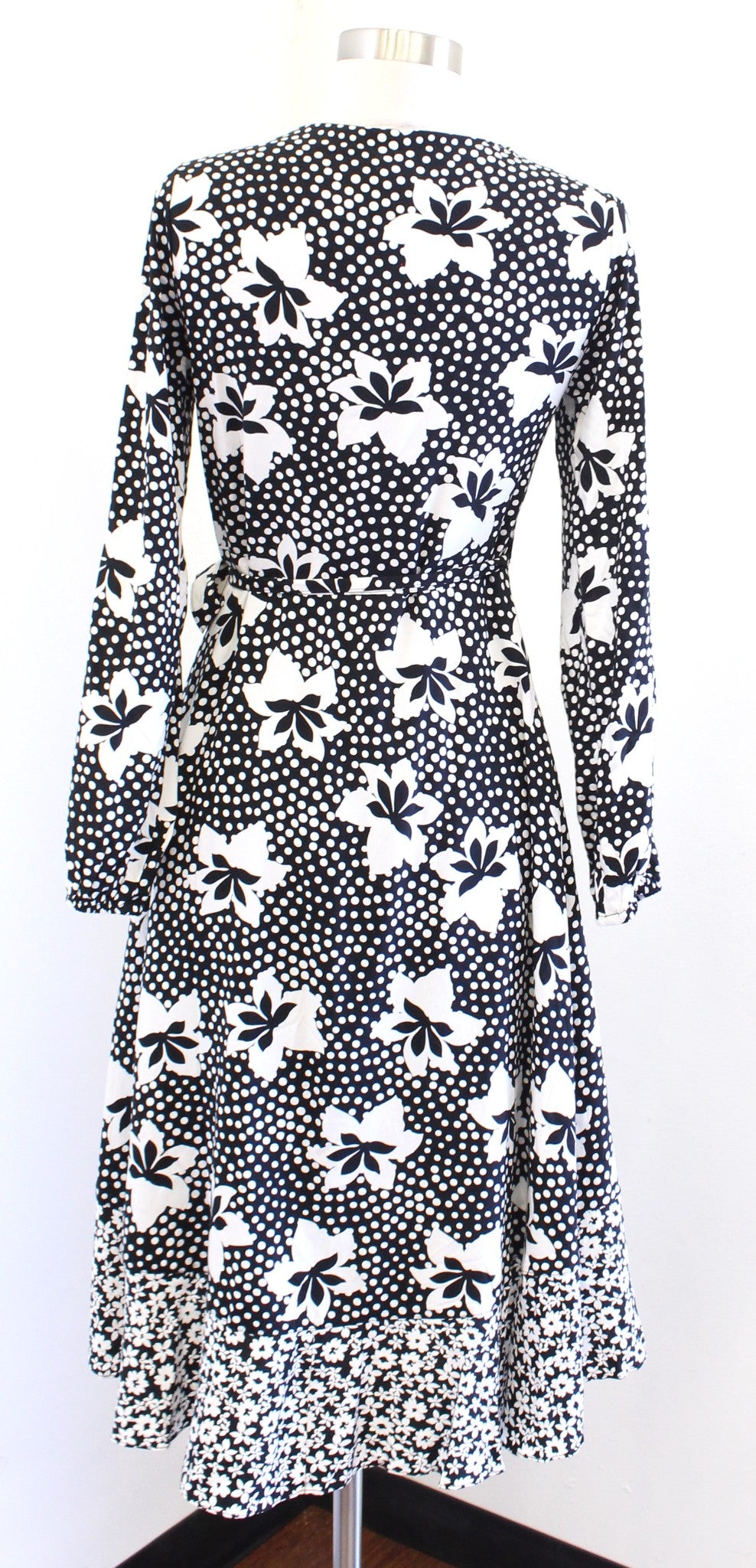 Porridge Anthropologie Amity Black White Floral Ruffle Midi Wrap Dress Hi Lo XS