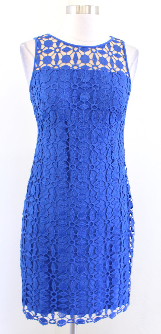 Lauren Ralph Lauren Womens Blue Geometric Lace Illusion Sheath Dress Size 2