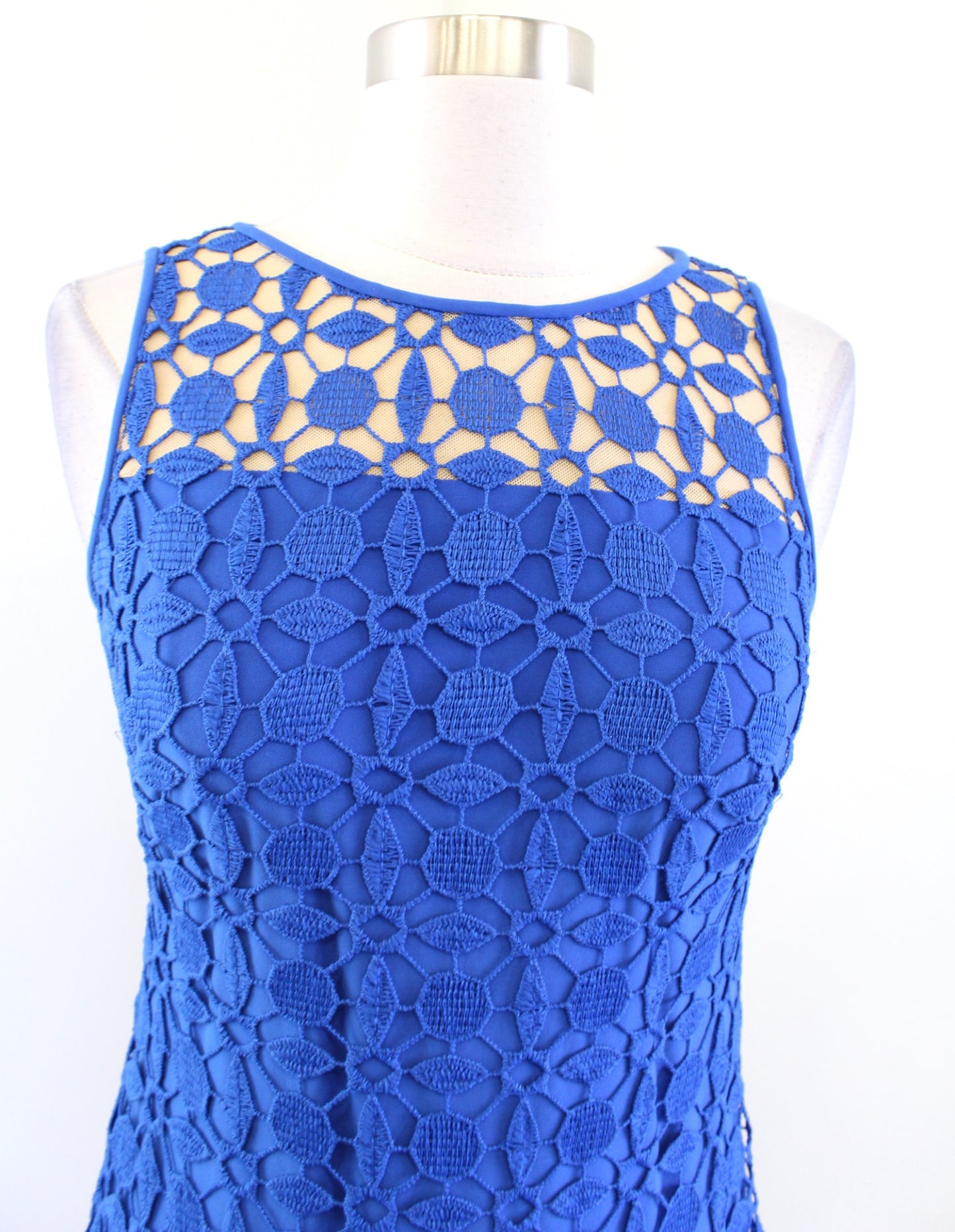 Lauren Ralph Lauren Womens Blue Geometric Lace Illusion Sheath Dress Size 2