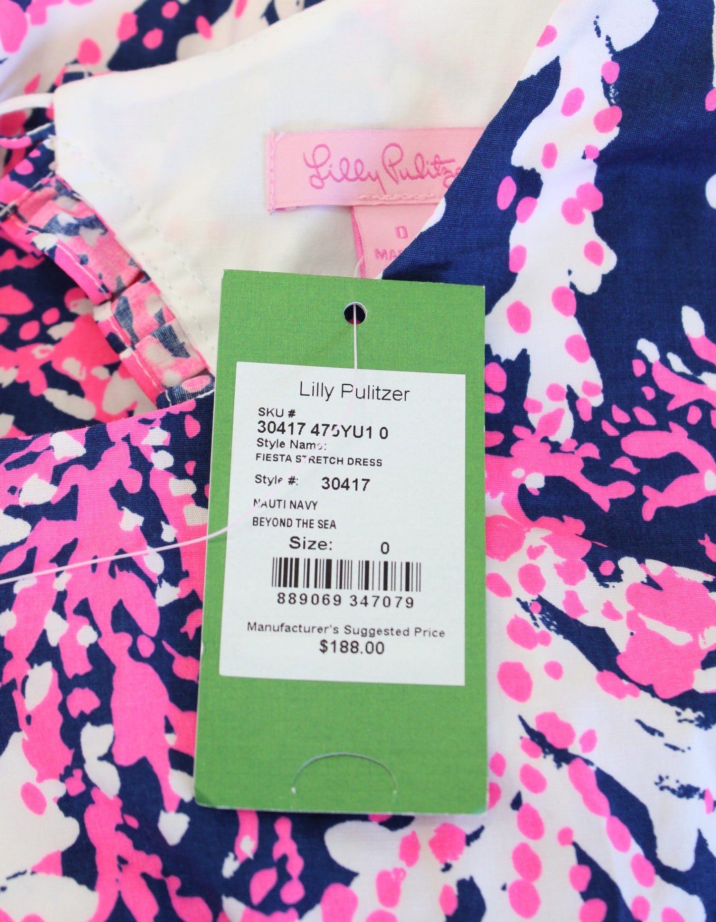 NWT Lilly Pulitzer Fiesta Beyond the Sea Nauti Navy Ruffle Dress Size 0 Pink