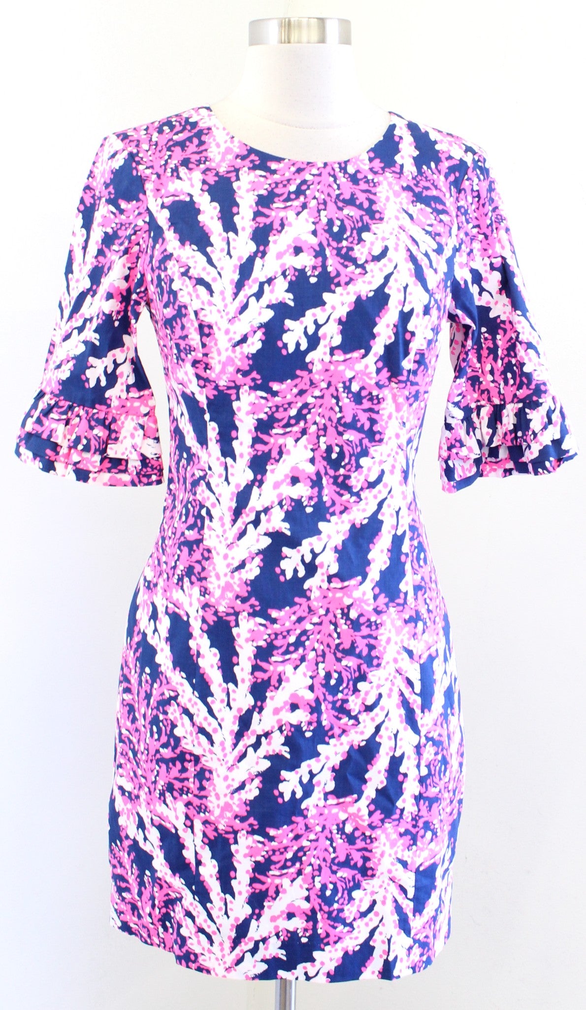 NWT Lilly Pulitzer Fiesta Beyond the Sea Nauti Navy Ruffle Dress Size 0 Pink