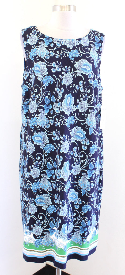 NWT Chicos Womens Navy Blue Floral Print Knit Sleeveless Shift Dress Size 3