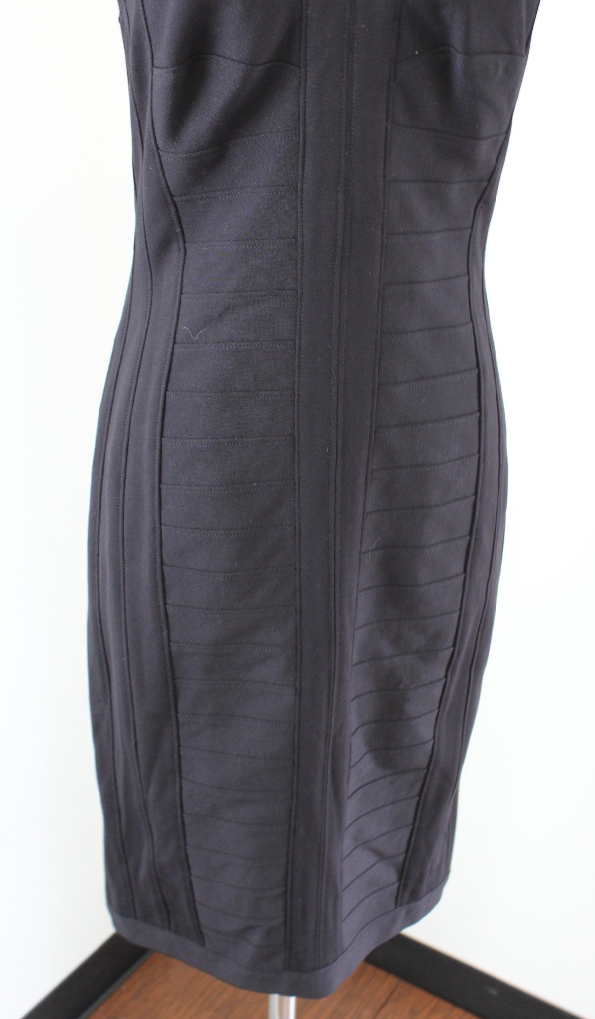 Vtg 90s Tadashi Black Mesh Cutout V Neck Bandage Cocktail Party Dress Size XS