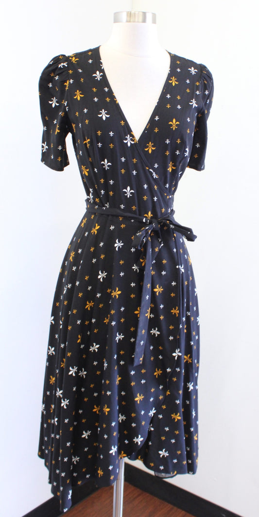 NWT Trashy Diva Classic Wrap Dress Fleur De Lis Print Size 2 Rockabilly Pinup