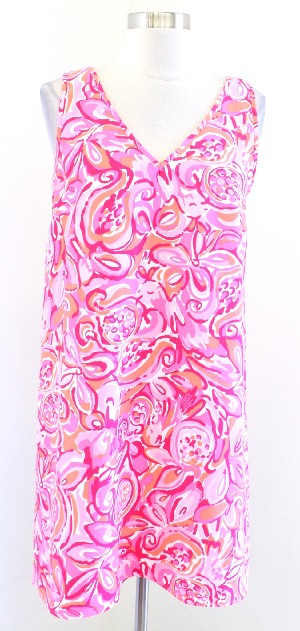 Lilly Pulitzer Calissa Hot Pink Pout Mango Salsa Printed Shift Dress Sz 4 V Neck