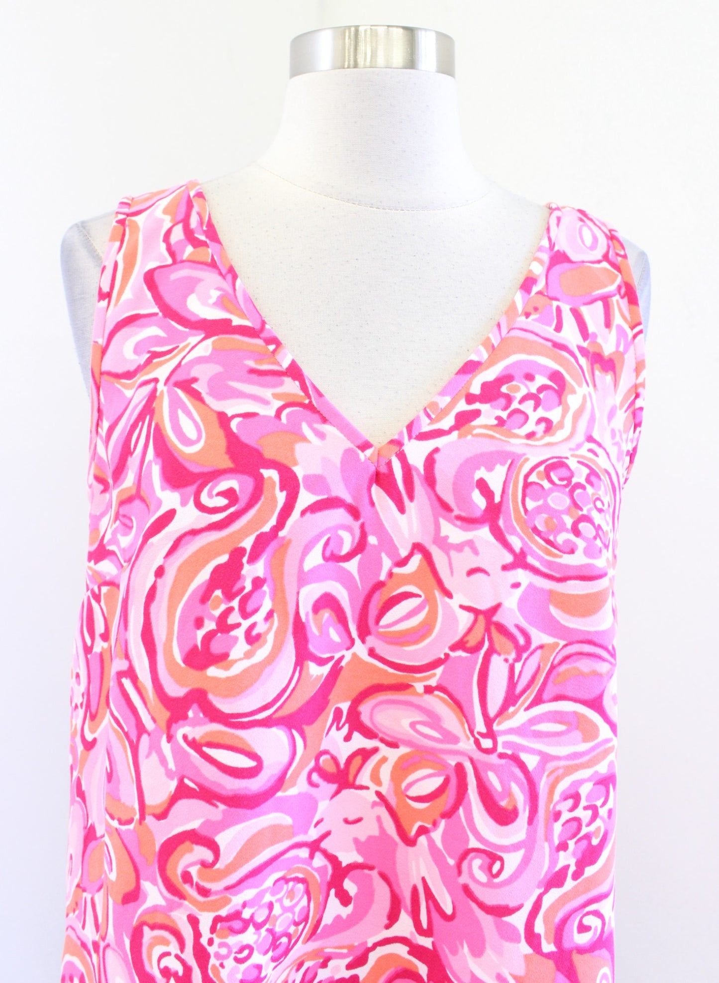 Lilly Pulitzer Calissa Hot Pink Pout Mango Salsa Printed Shift Dress Sz 4 V Neck