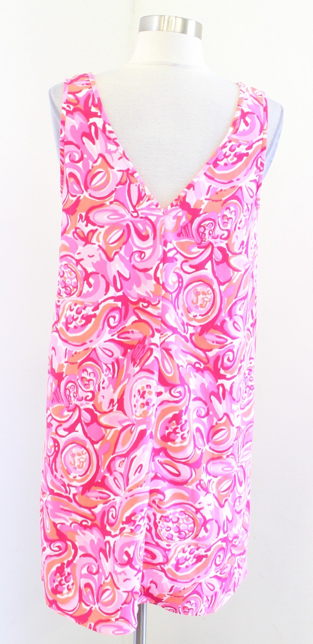 Lilly Pulitzer Calissa Hot Pink Pout Mango Salsa Printed Shift Dress Sz 4 V Neck