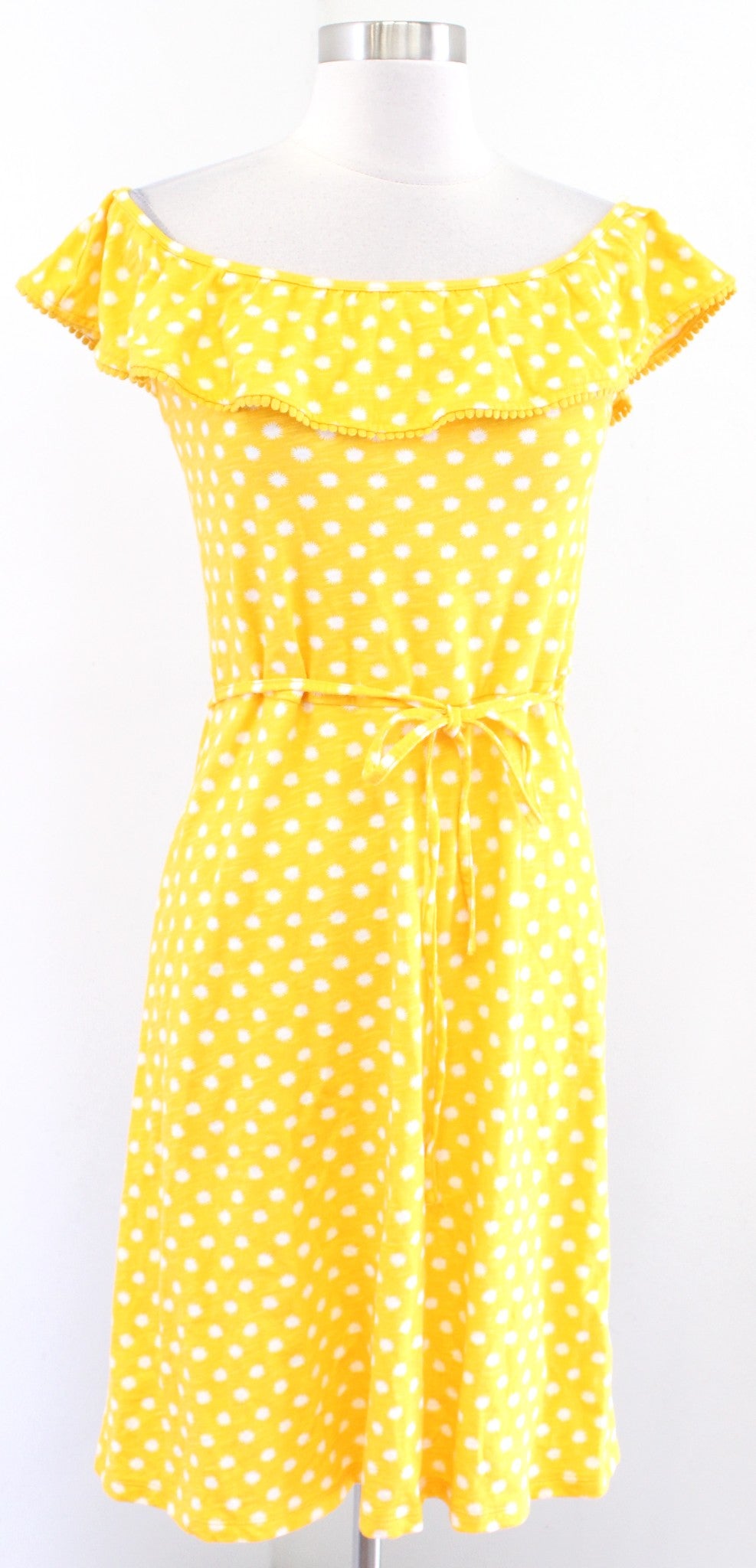 Boden Bethany Yellow White Printed Off the Shoulder Knit Dress Size US 2R 2