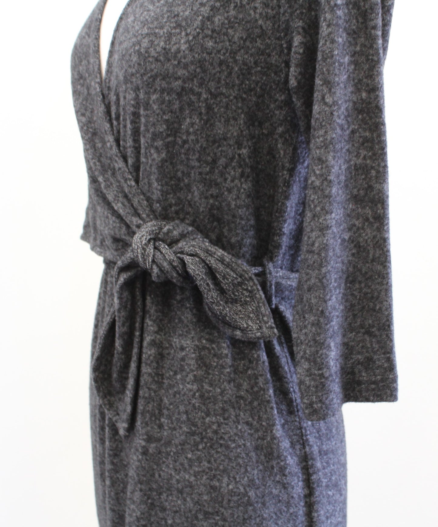 Saturday Sunday Anthropologie Dark Gray Soft Knit Tie Faux Wrap Dress Size XS
