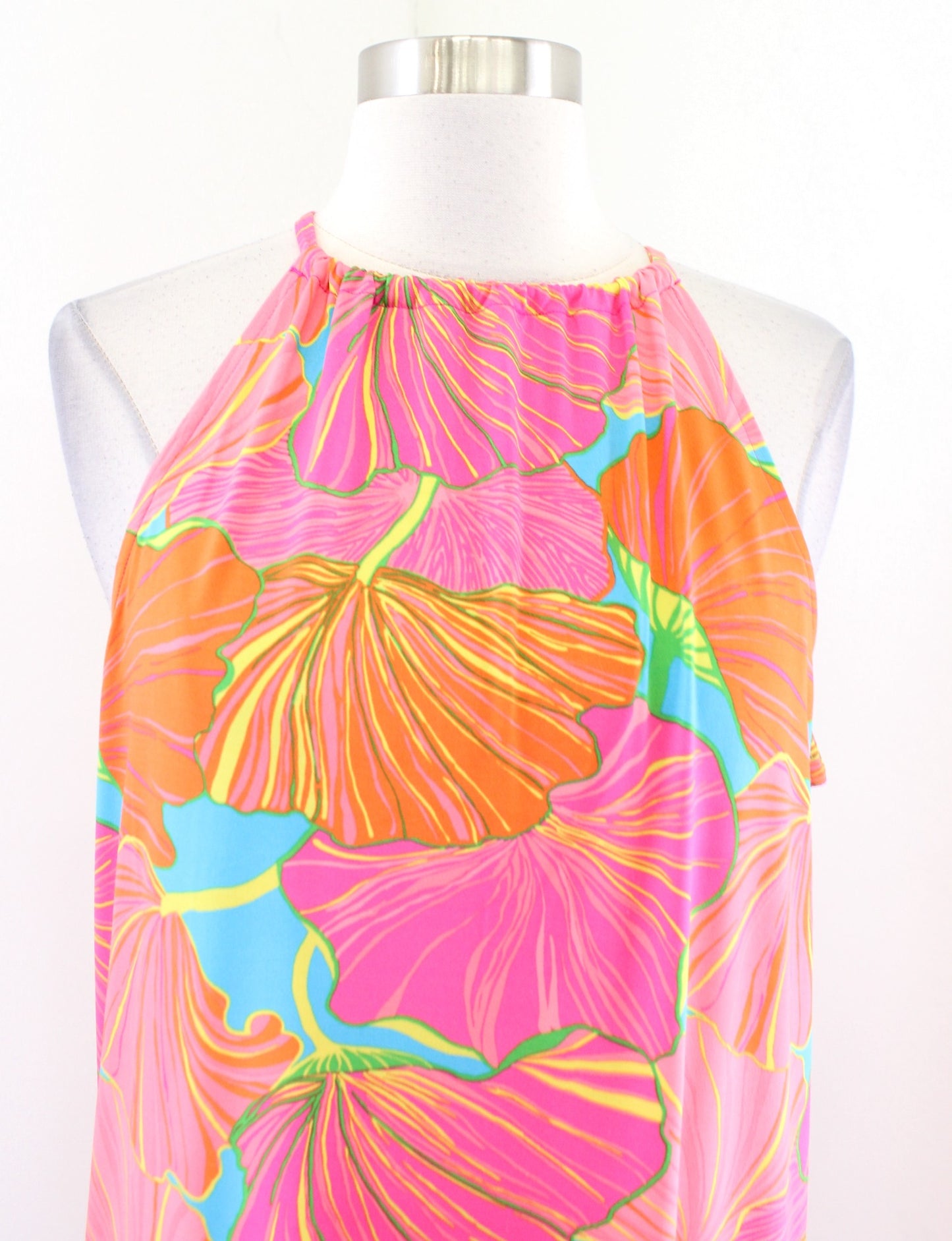 Trina Turk Milan Gingko Colorful Floral Print Halter Jersey Maxi Dress Size S