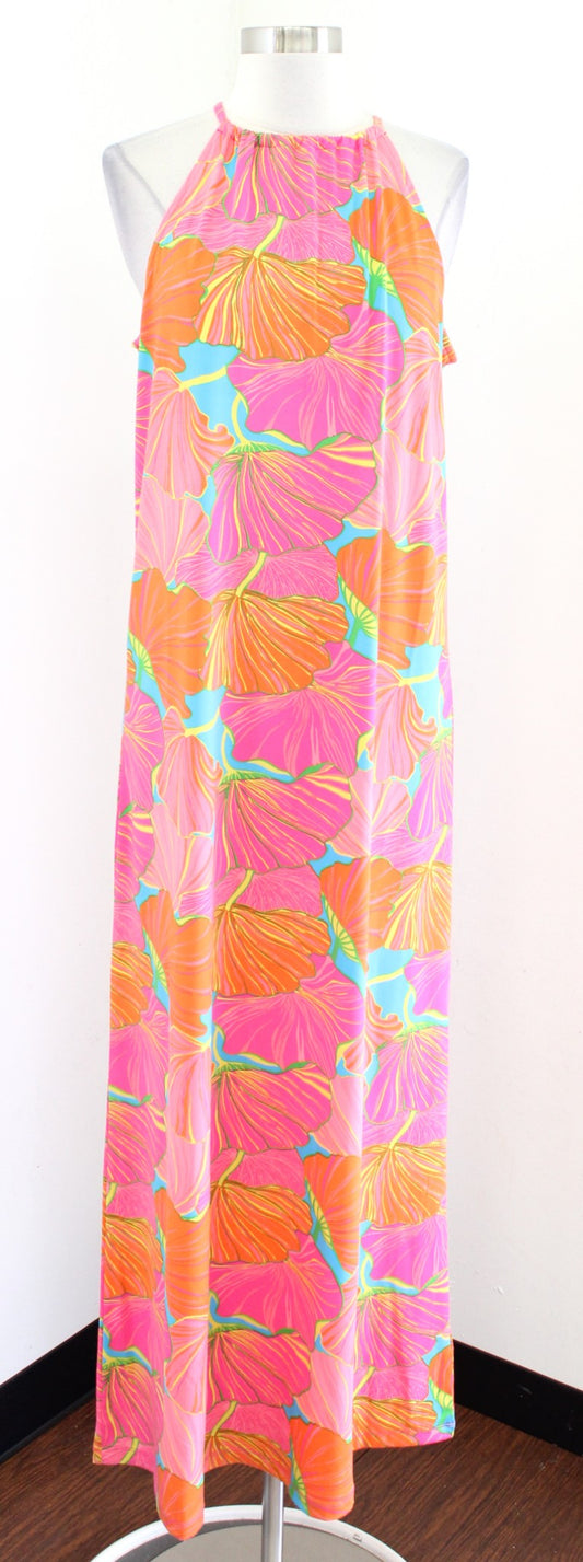 Trina Turk Milan Gingko Colorful Floral Print Halter Jersey Maxi Dress Size S