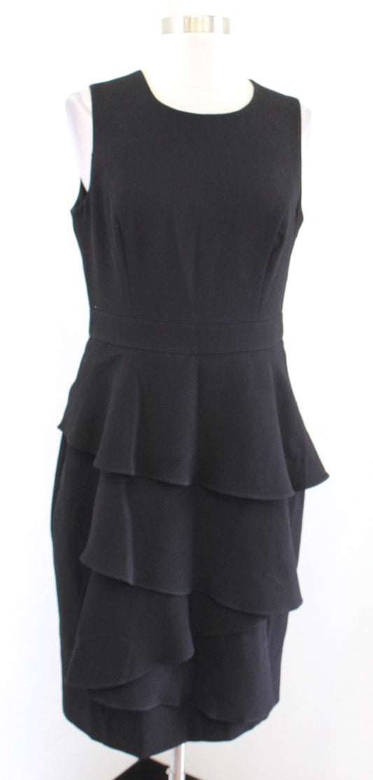 Eliza J Black Crepe Ruffle Cascade Peplum Sheath Dress Cocktail Party Size 8