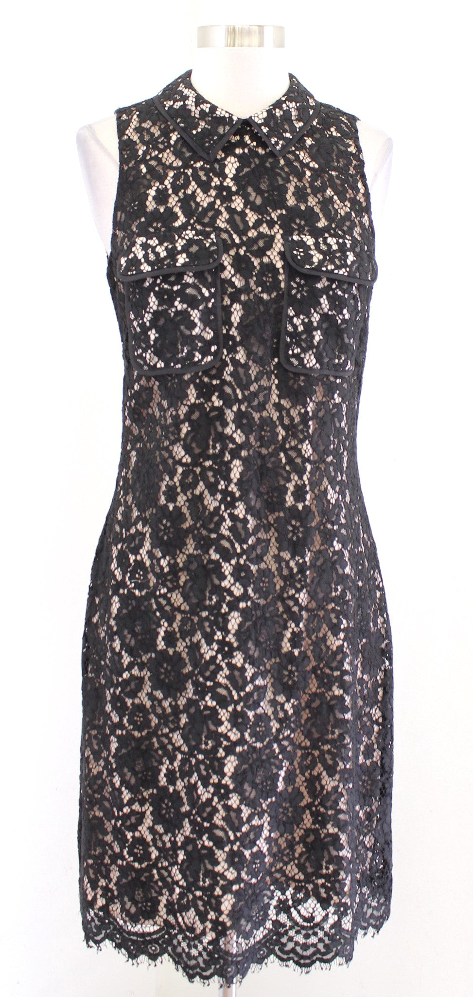 J Crew Black Lace Illusion Collar Pocket Accent Sheath Dress Size 4T 4 Tall