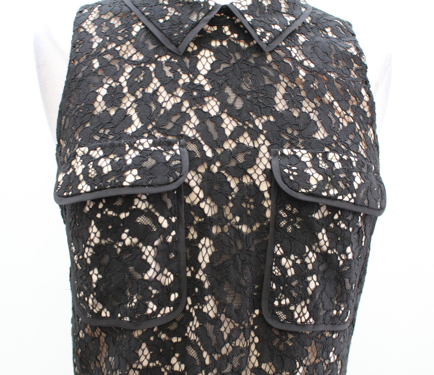J Crew Black Lace Illusion Collar Pocket Accent Sheath Dress Size 4T 4 Tall