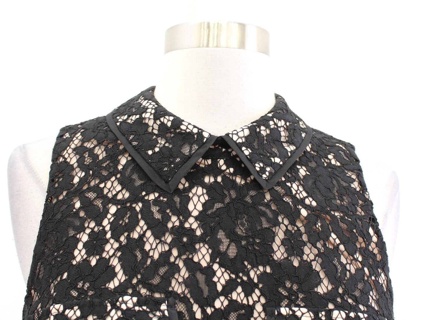 J Crew Black Lace Illusion Collar Pocket Accent Sheath Dress Size 4T 4 Tall