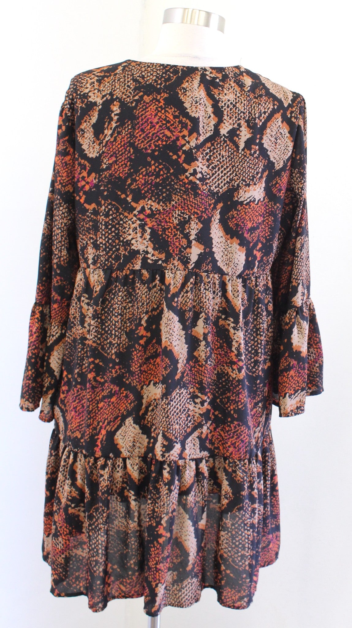 Joseph Ribkoff Snakeskin Print Tiered Bell Sleeve Tunic / Mini Dress Sz 8 Black