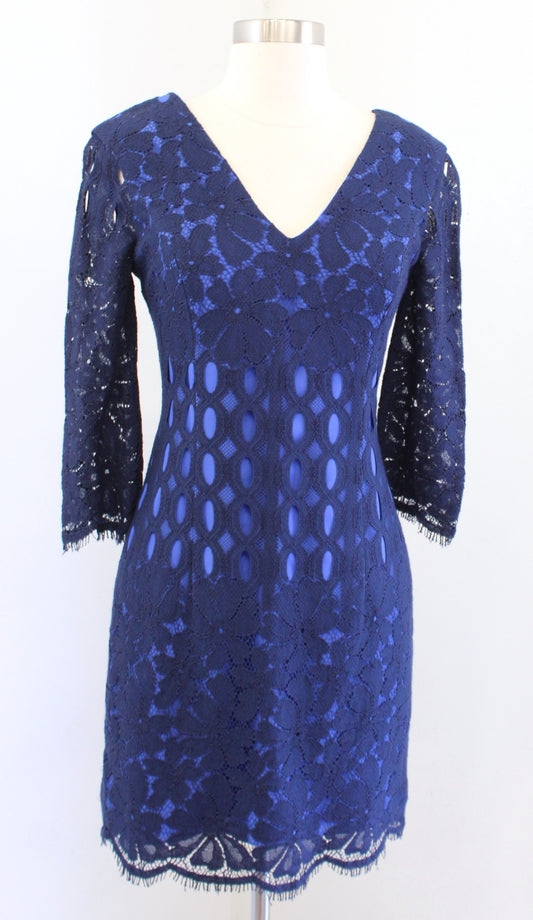 NWT $368 Lilly Pulitzer Macon Whitaker Lace Tunic Dress Size 0 Navy Blue