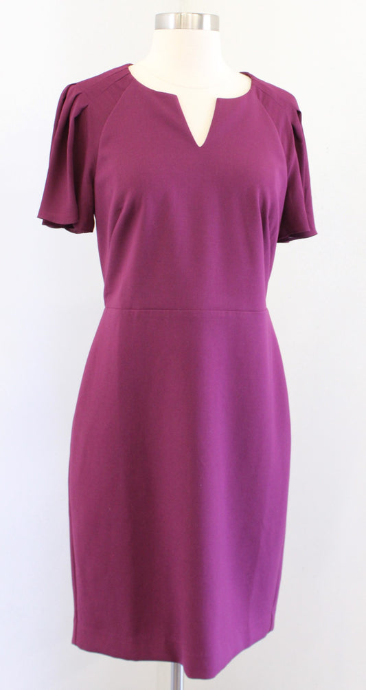 NWT $179 Ann Taylor Burgundy Split Neck Pleated Sleeve Sheath Dress Size 2