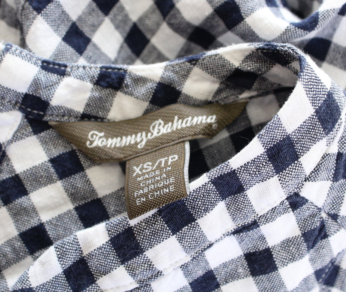 Tommy Bahama Gingham the Great Plaid Linen Shift Dress Size XS Blue White Casual