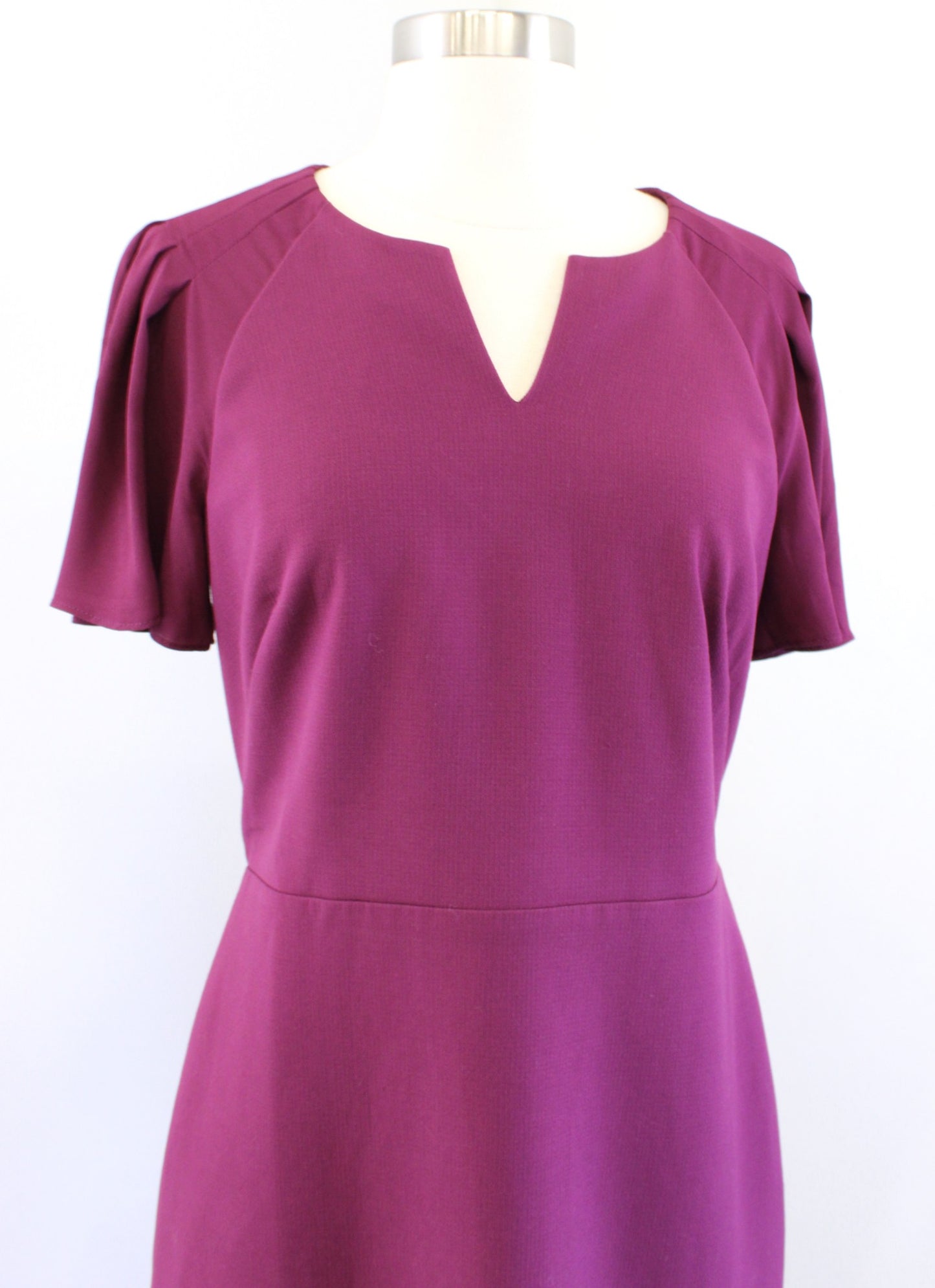 NWT $179 Ann Taylor Burgundy Split Neck Pleated Sleeve Sheath Dress Size 2
