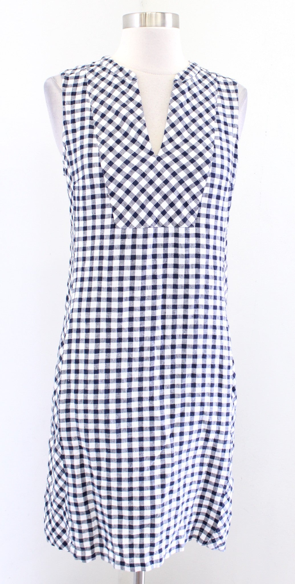 Tommy Bahama Gingham the Great Plaid Linen Shift Dress Size XS Blue White Casual