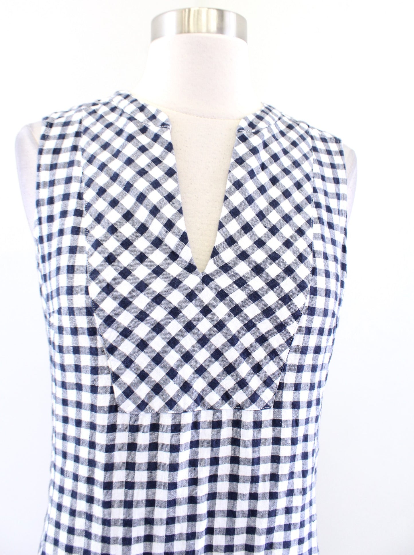 Tommy Bahama Gingham the Great Plaid Linen Shift Dress Size XS Blue White Casual