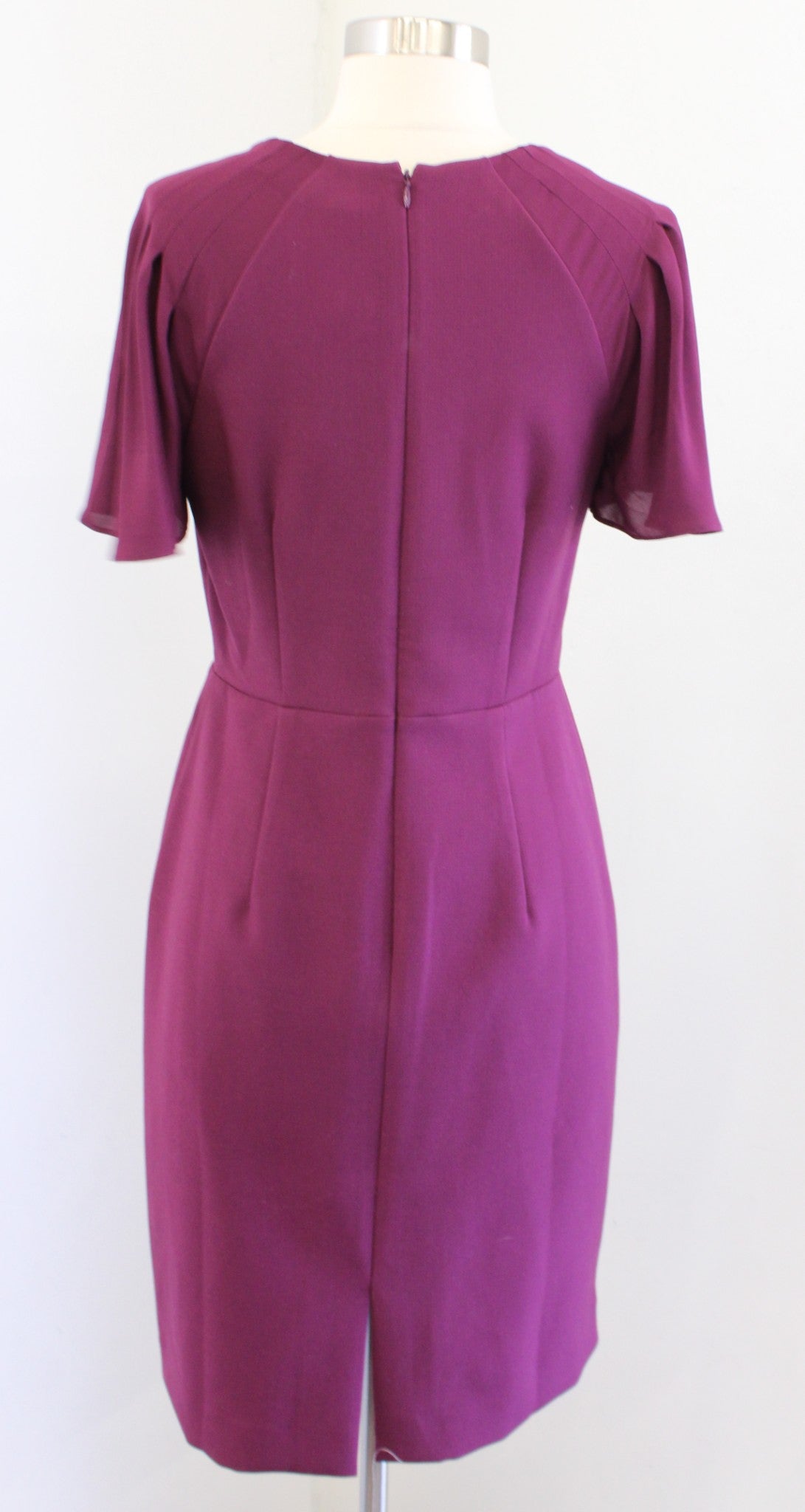 NWT $179 Ann Taylor Burgundy Split Neck Pleated Sleeve Sheath Dress Size 2