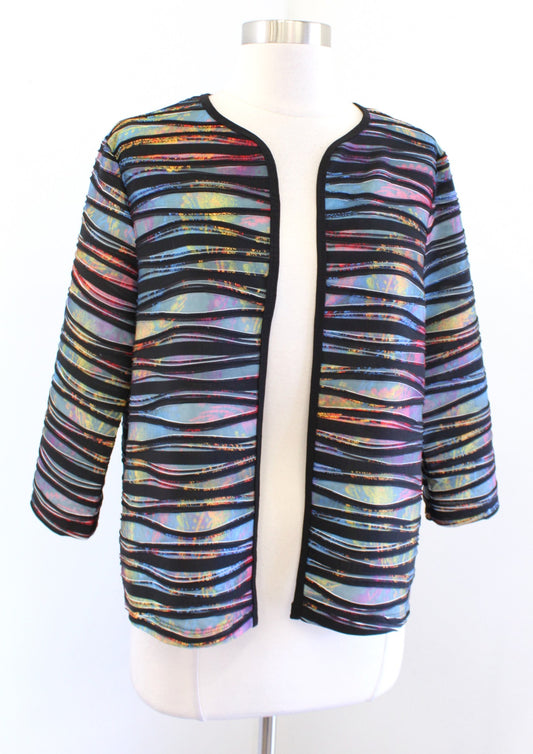 Clara Sun Woo Black Multi Color Abstract Printed Cardigan / Light Jacket Size S