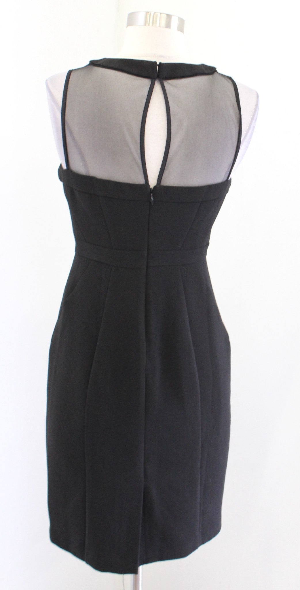 NWT White House Black Market Black Mesh Cutout Iconic Sheath Dress Size 2P