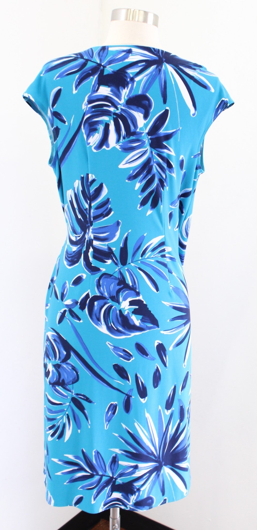 Tommy Bahama Clara Blue Botanical Blitz Palm Leaf Ruched Faux Wrap Dress Sz S