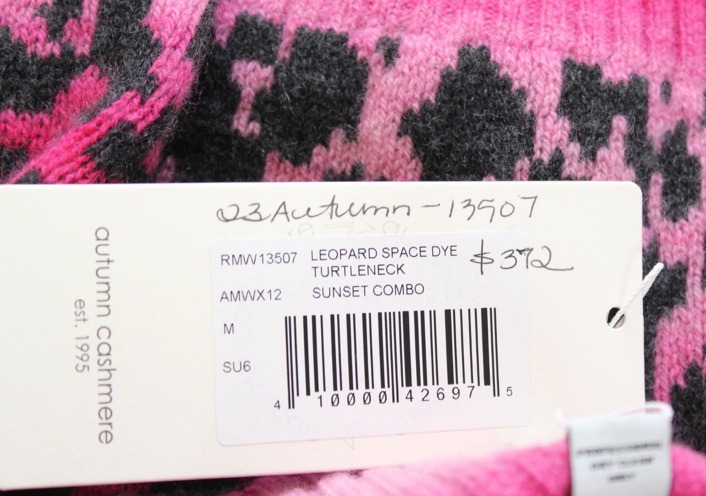 NWT Autumn Cashmere Sunset Combo Ombre Leopard Turtleneck Sweater Size M Pink