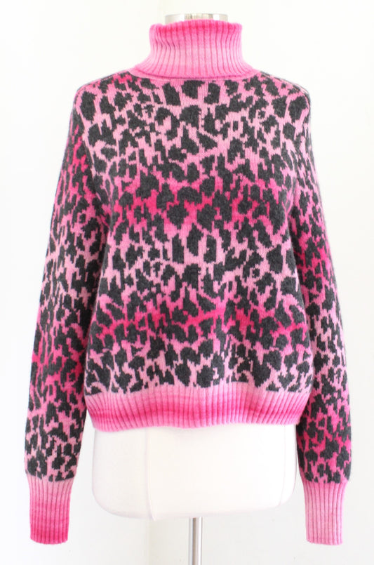 NWT Autumn Cashmere Sunset Combo Ombre Leopard Turtleneck Sweater Size M Pink