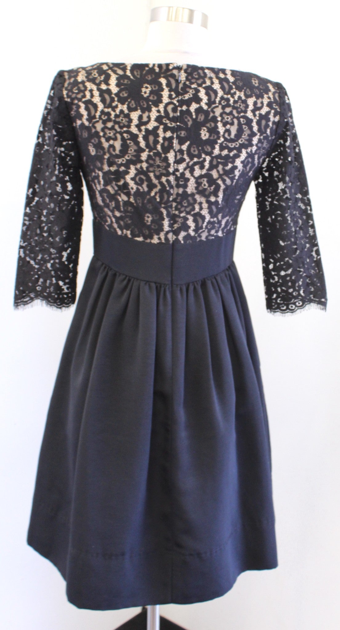 Eliza J Black Lace & Faille Fit and Flare Cocktail Party Dress Size 2 V Neck