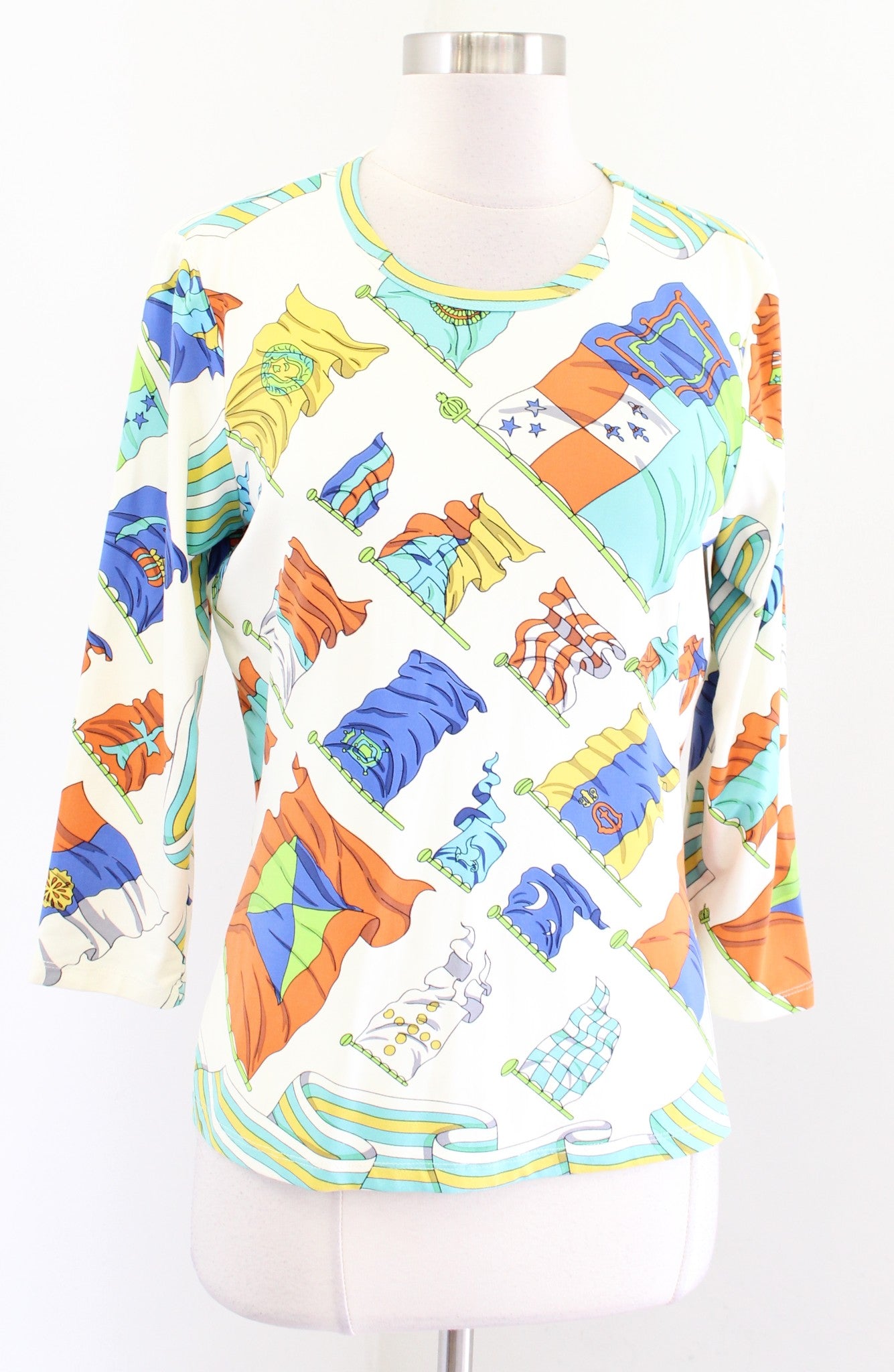 J McLaughlin Cream Off White Colorful Nautical Flag Print Catalina Cloth Top S