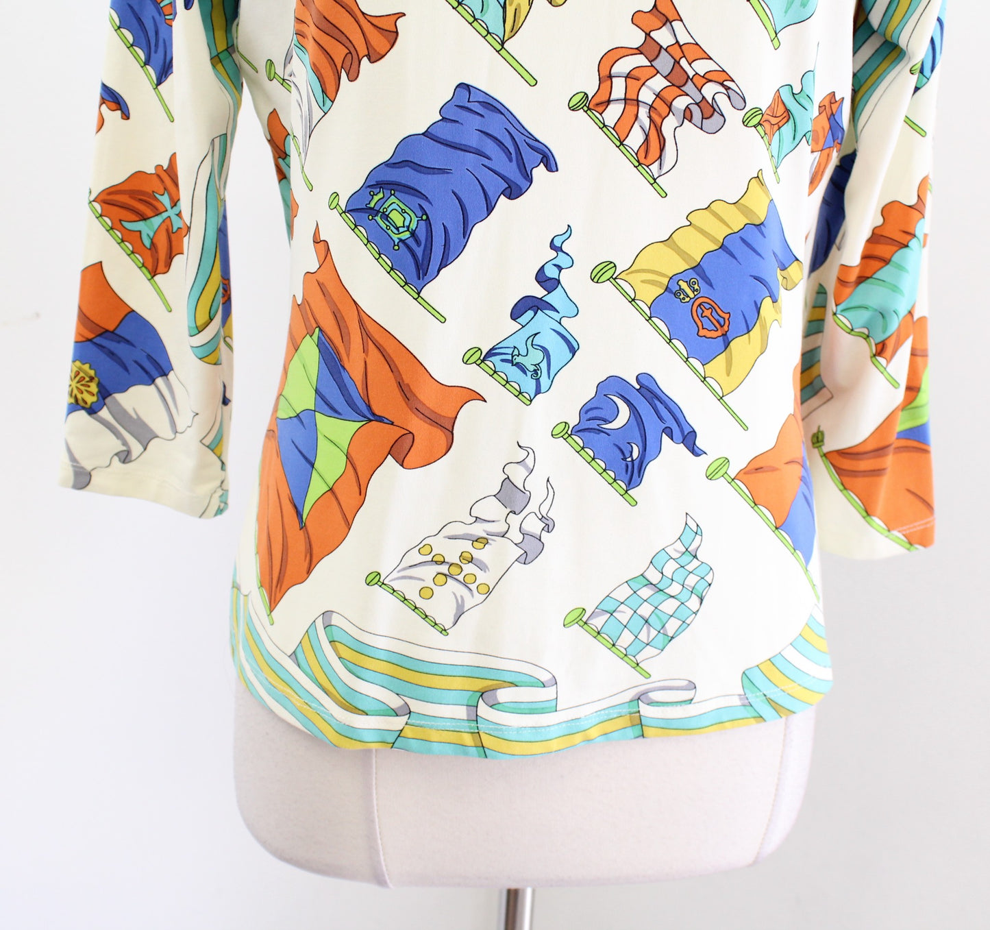 J McLaughlin Cream Off White Colorful Nautical Flag Print Catalina Cloth Top S