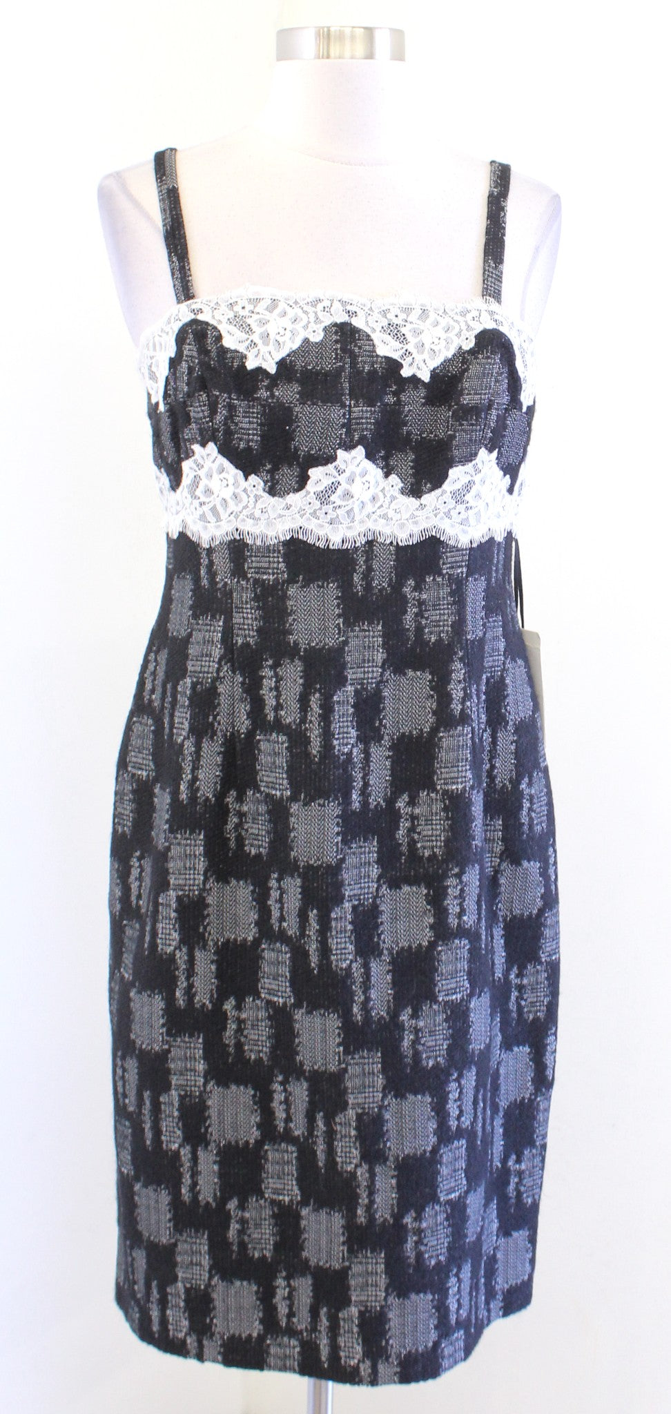 NWT W by Worth Womens Black White Tweed Lace Trim Bustier Sheath Dress Sz 4 Wool