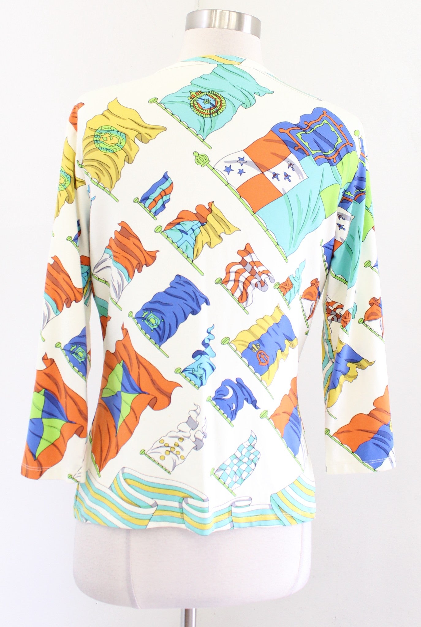 J McLaughlin Cream Off White Colorful Nautical Flag Print Catalina Cloth Top S