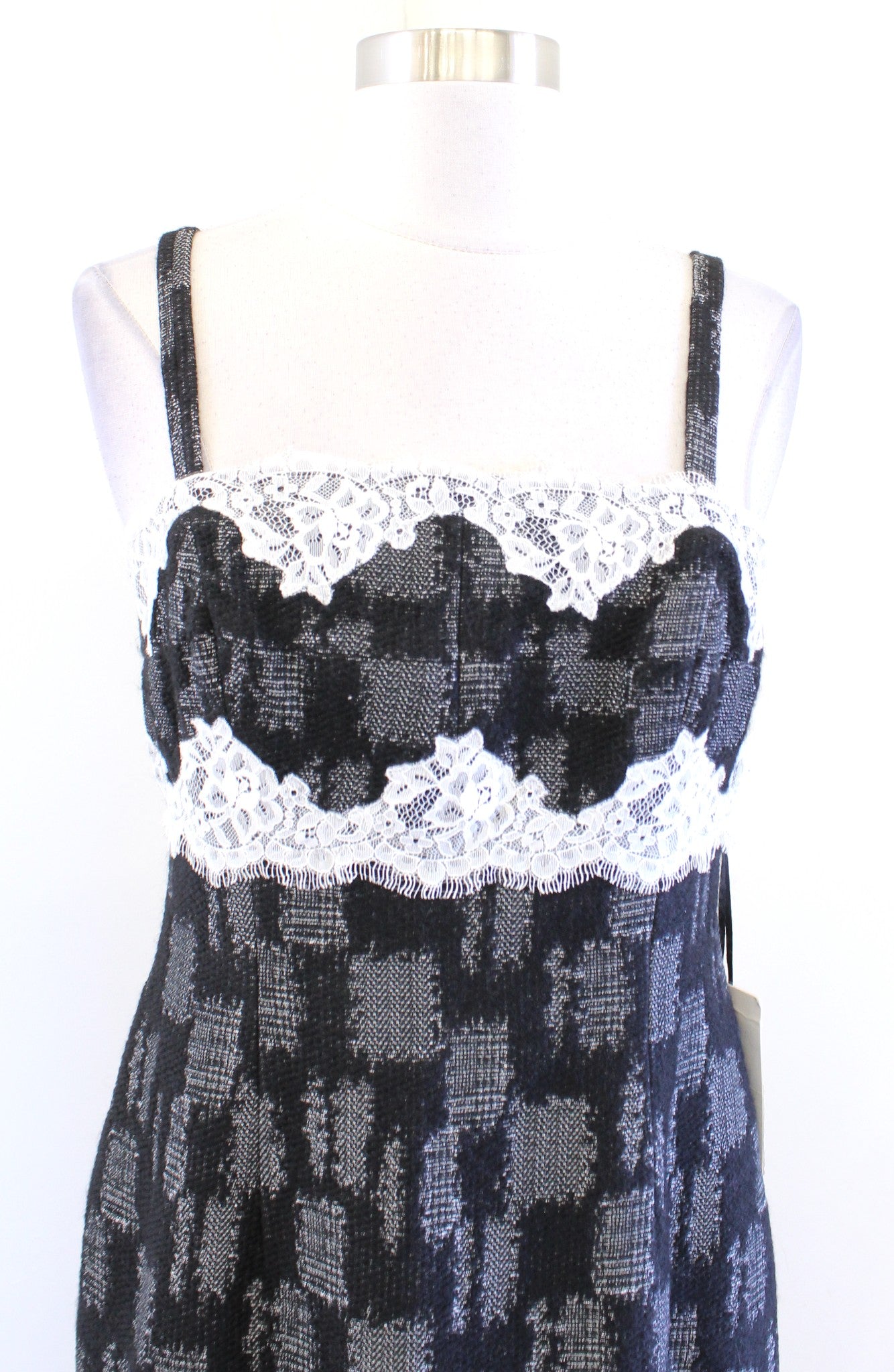 NWT W by Worth Womens Black White Tweed Lace Trim Bustier Sheath Dress Sz 4 Wool