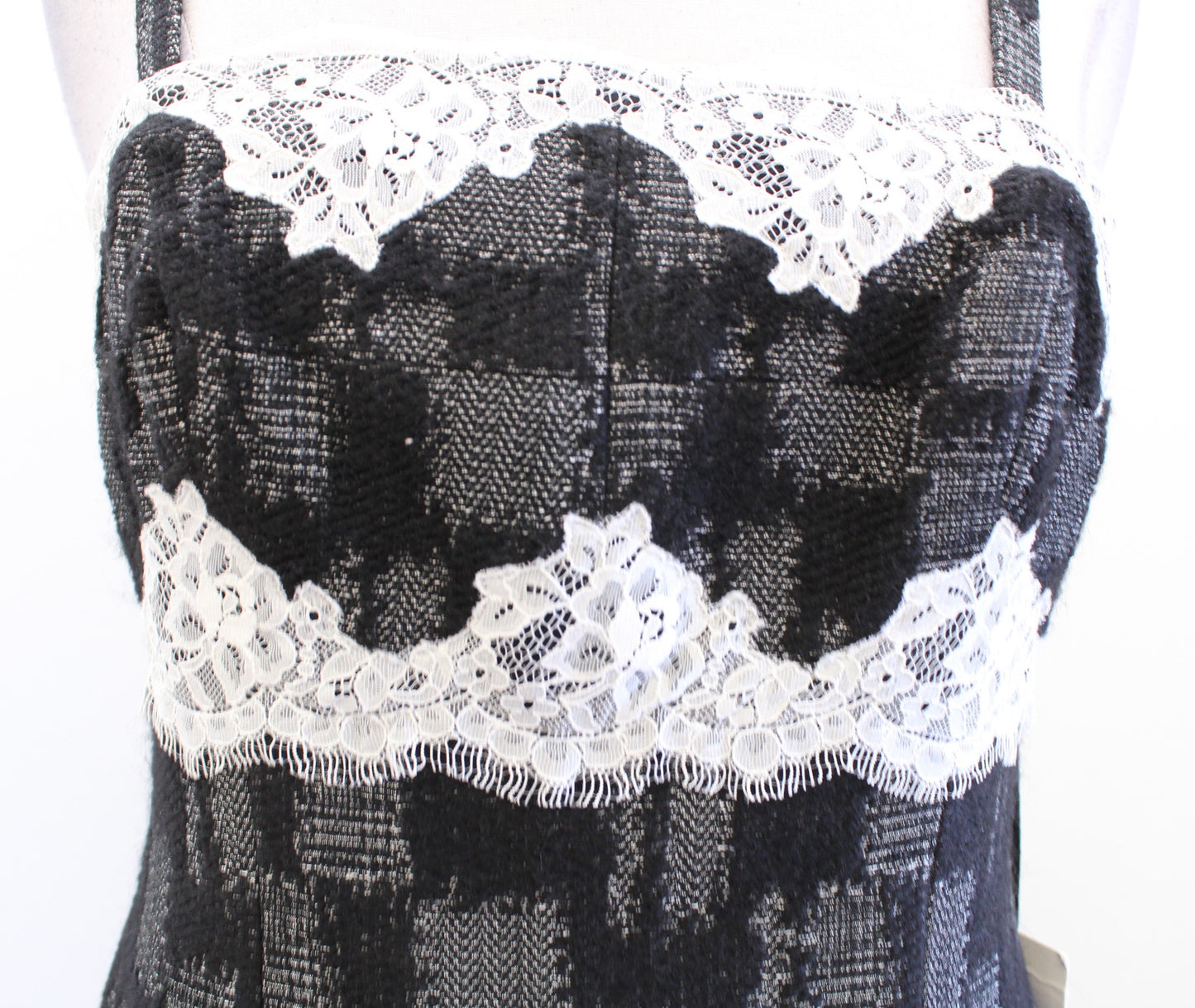 NWT W by Worth Womens Black White Tweed Lace Trim Bustier Sheath Dress Sz 4 Wool