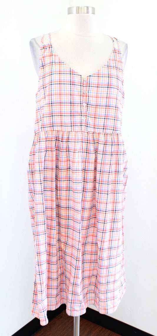 NWT Ann Taylor Loft Plaid Strappy Button Accent Midi Dress Shift Size 10P Pink