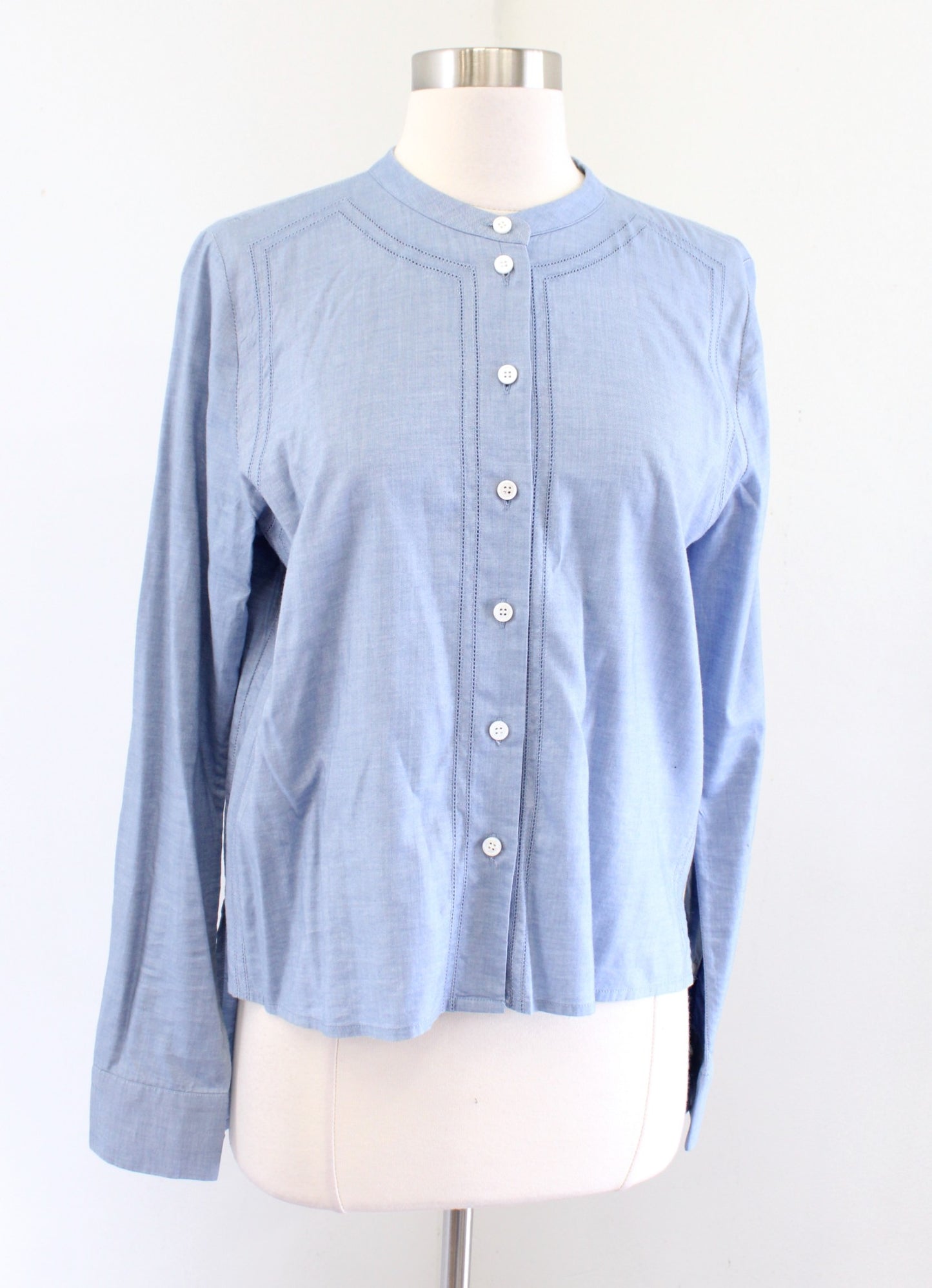 Veronica Beard Womens Solid Blue Button Front Hi Lo Hem Blouse Shirt Size 6