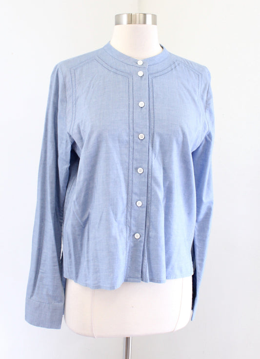 Veronica Beard Womens Solid Blue Button Front Hi Lo Hem Blouse Shirt Size 6