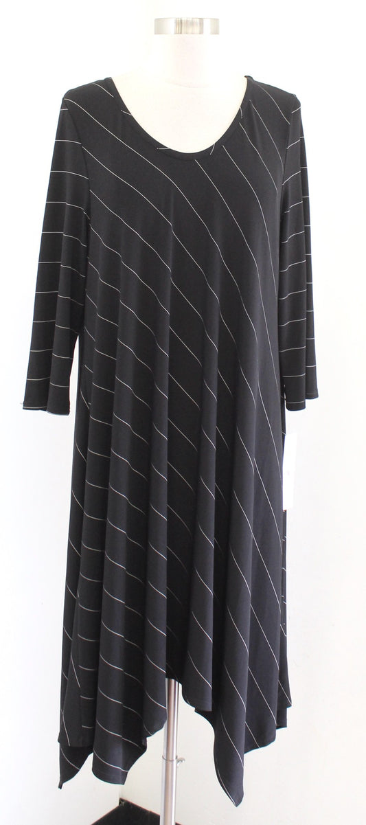 NWT IC by Connie K Black White Striped Asymmetrical Hem Jersey Dress Size L